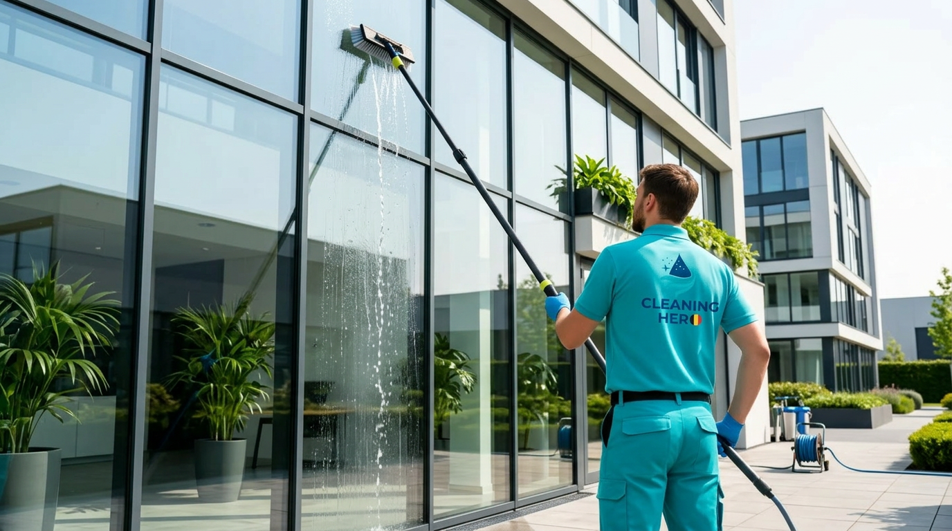 Cleaning Hero team aan het werk op een ecologisch gebouw
